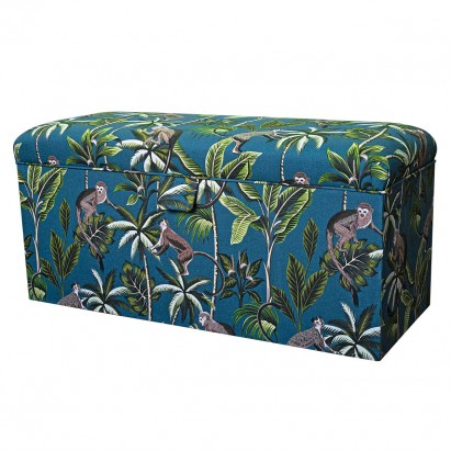 Storage Bench Ottoman in a Monkey Teal 100% Cotton Print Fabric