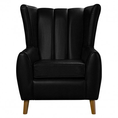 Fluted Wingback Chair in Denver Grained Black Contract Vinyl