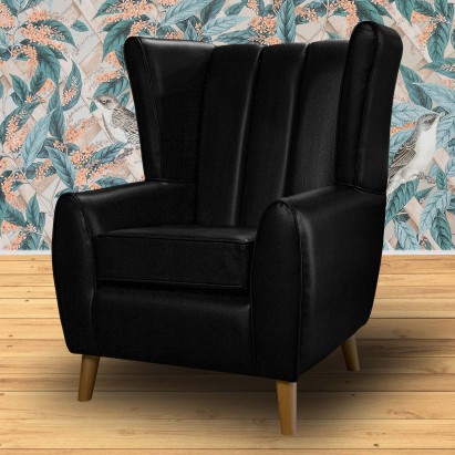 Fluted Wingback Chair in Denver Grained Black Contract Vinyl