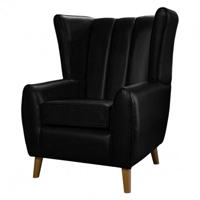 unique wingback chair in black faux leather