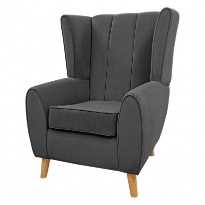 Fluted Wingback Chair in Notting Hill Dark Grey Velvet Fabric