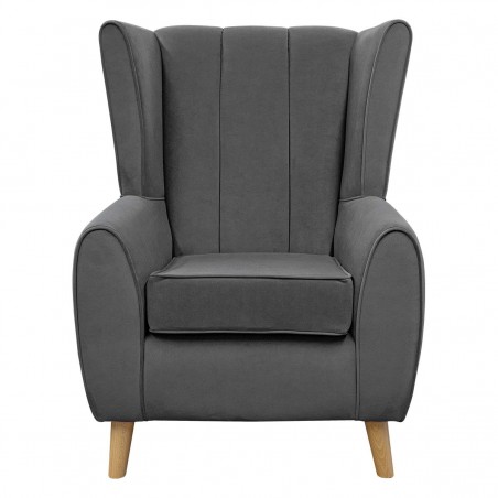 Fluted Wingback Chair in Notting Hill Dark Grey Velvet Fabric