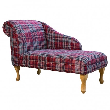 LUXE 45" Medium Chaise Longue in a Bologna Port Houndstooth Tartan Fabric