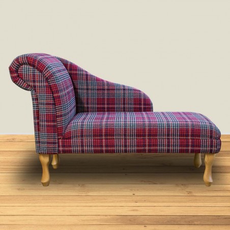 LUXE 45" Medium Chaise Longue in a Bologna Port Houndstooth Tartan Fabric