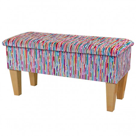 LUXE Medium Dressing Table Storage Stool in an Extravaganza Stripe Burst Rainbow Fabric