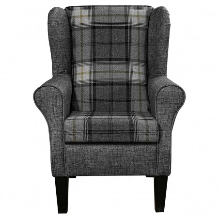 Standard Wingback Fireside Chair in Sophie Check Grey & Maya Charcoal Fabric