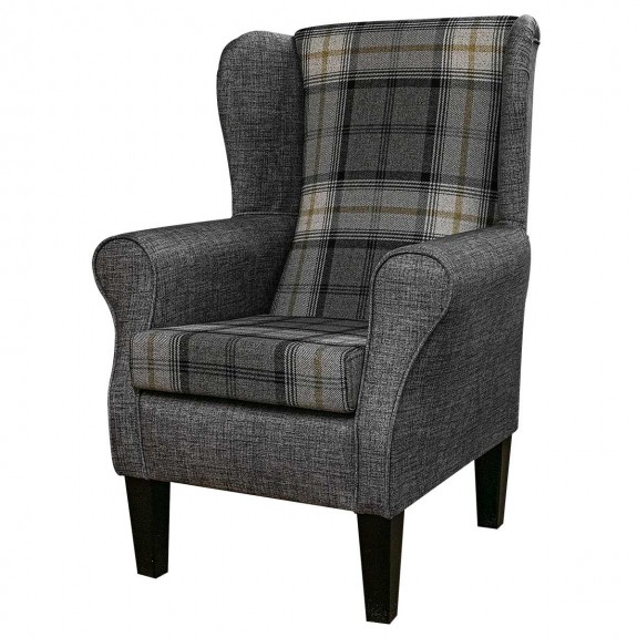 Standard Wingback Fireside Chair in Sophie Check Grey & Maya Charcoal Fabric