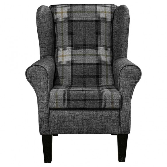CLEARANCE Standard Wingback Fireside Chair in Sophie Check Grey & Maya Charcoal Fabric