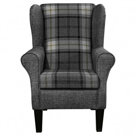 CLEARANCE Standard Wingback Fireside Chair in Sophie Check Grey & Maya Charcoal Fabric