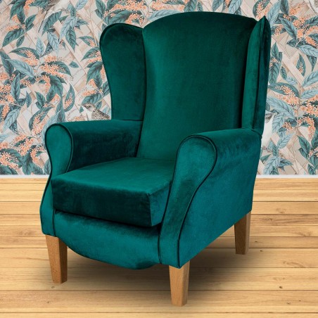 Duchess Wingback Armchair in a Malta Emerald Deluxe Velvet Fabric