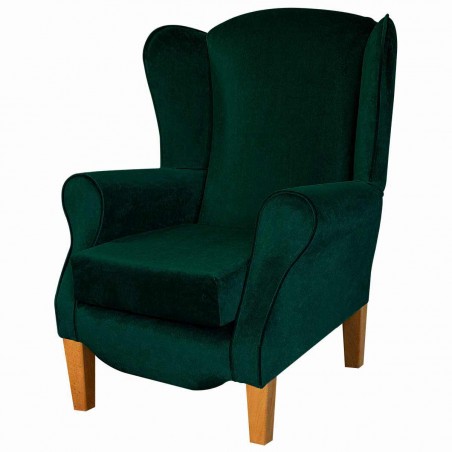 velvet wingback armchair in Jasper Green