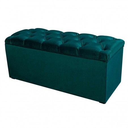 Buttoned Storage Bench Ottoman in Malta Emerald Deluxe Velvet Fabric