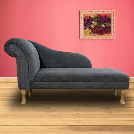 52" Medium Chaise Longue in Casper Grey Dimple Dot Velvet Fabric