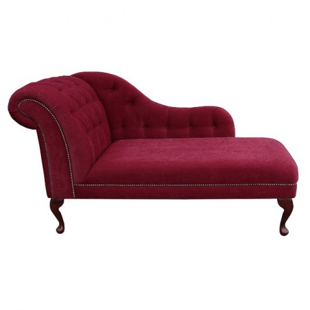 52" Medium Buttoned & Studded Chaise Longue in a Pimlico Crush Wine Red Fabric