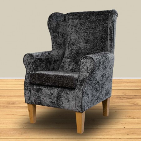 Medium Wingback Fireside Chair in Oslo Charcoal Supersoft Plush Fabric