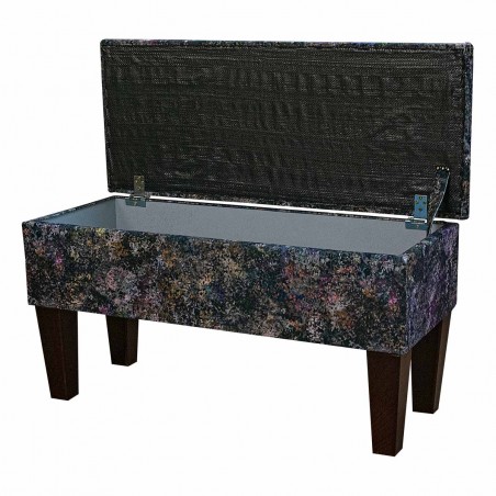 Medium Dressing Table Storage Stool in Maestro Seurat Black Printed Velvet Fabric