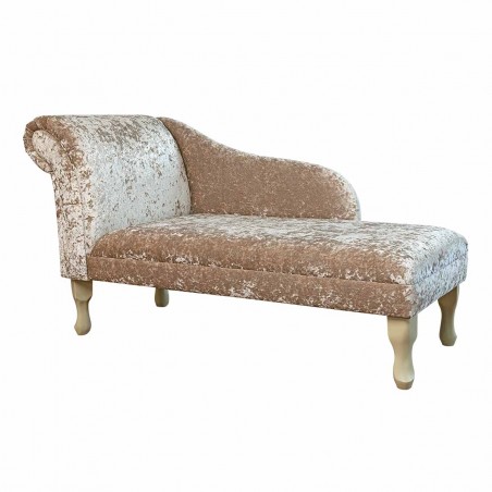 52" Medium Chaise Longue in Shimmer Mink Crushed Velvet Fabric