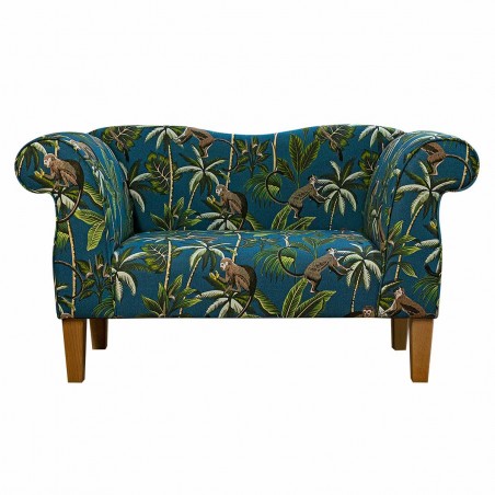 Small Chaise Sofa in Monkey Teal Tropical Fabric