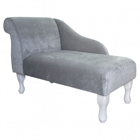 CLEARANCE 41" Mini Chaise Longue in a Danza Silver Grey Velvet Fabric