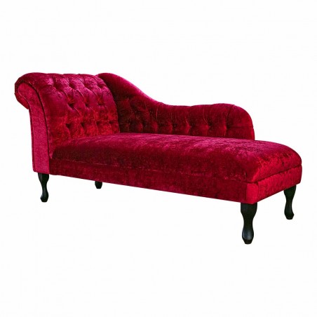 66" Large Deep Buttoned Chaise Longue in a Pastiche Plain Red Fabric