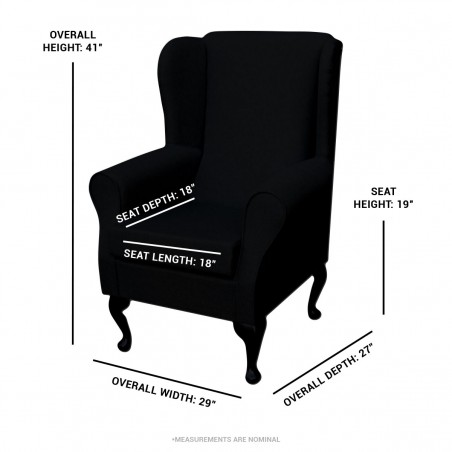 purple velvet wingback chair dimensions