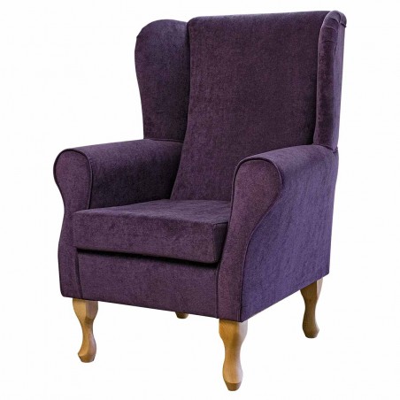 purple velvet wingback fireside chair