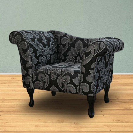 Designer Chaise Chair in a Flatweave Medallion Noir Fabric