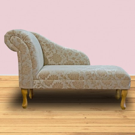 45" Medium Chaise Longue in a Woburn Floral Beige Chenille Fabric