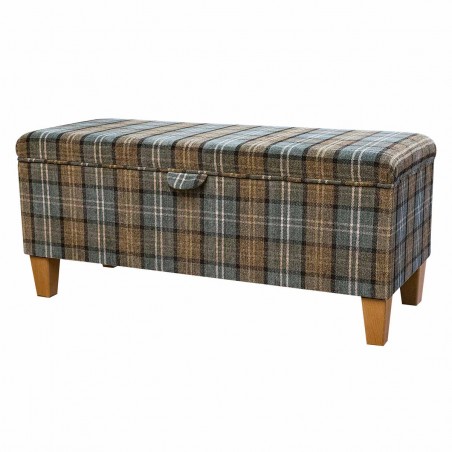 LUXE Storage Bench Stool in Lana Blue Tartan Fabric