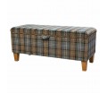 LUXE Storage Bench Stool in Lana Blue Tartan Fabric