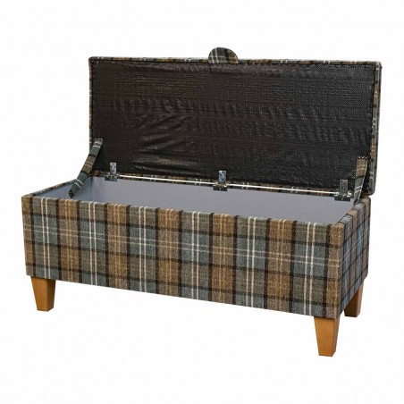 LUXE Storage Bench Stool in Lana Blue Tartan Fabric