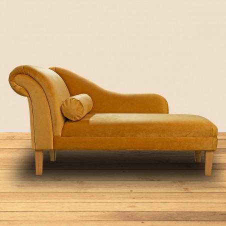 60" Large Chaise Longue in Monaco Saffron Supersoft Velvet Fabric