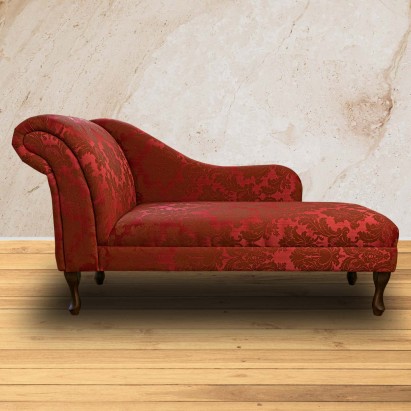 LUXE 60" Large Chaise Longue in a Damask Medallion Claret Red Fabric