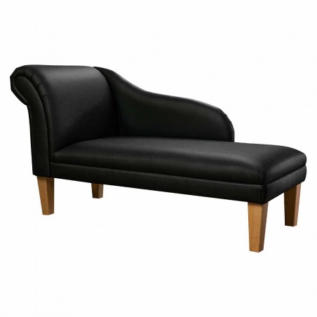 52" Medium Chaise Longue in Black Genuine Leather