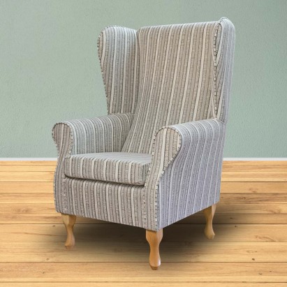 Large High Back Chair in Montana Stripe Natural Fabric