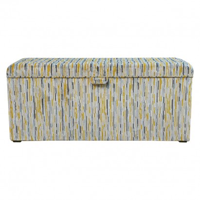 LUXE Storage Bench Ottoman in an Extravaganza Stripe Burst Mustard Yellow Fabric