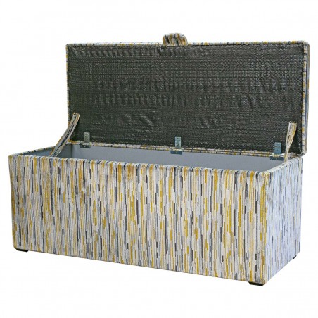 LUXE Storage Bench Ottoman in an Extravaganza Stripe Burst Mustard Yellow Fabric