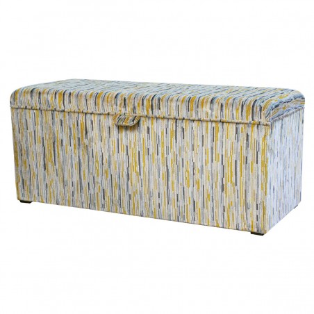 LUXE Storage Bench Ottoman in an Extravaganza Stripe Burst Mustard Yellow Fabric