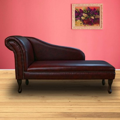 56" Medium Chaise Longue in an Oxblood Genuine Leather