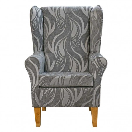 Large High Back Chair in Zest Tribal Flower Silver Fabric