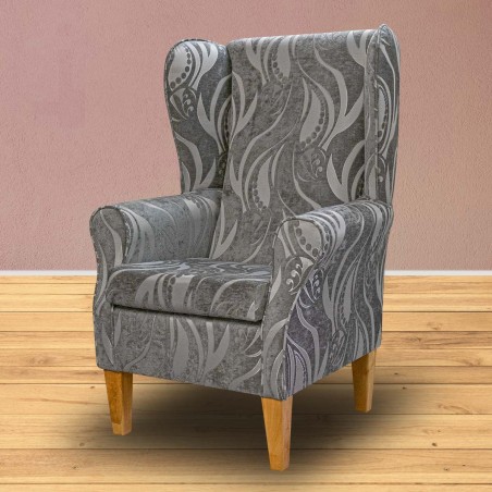 Large High Back Chair in Zest Tribal Flower Silver Fabric