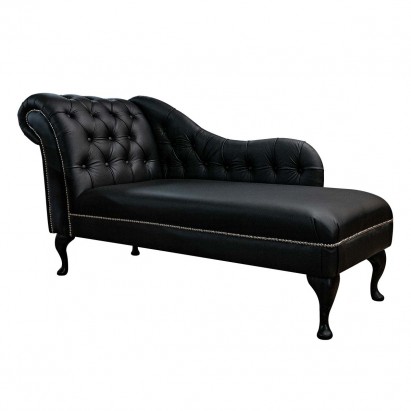 60" Large Deep Buttoned Chaise Longue in Black...