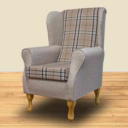 Standard Wingback Fireside Chair in Gleneagles Check & Plain Saddle Fabric