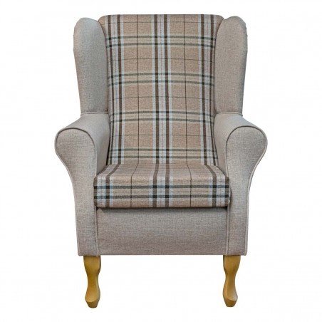 Standard Wingback Fireside Chair in Gleneagles Check & Plain Saddle Fabric