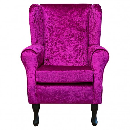 Standard Wingback Fireside Chair in Shimmer Fuchsia Crushed Velvet Fabric