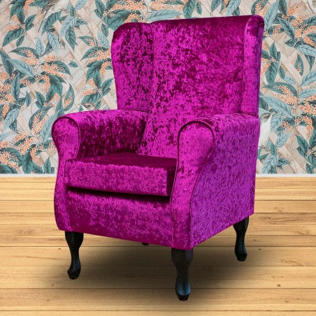 Standard Wingback Fireside Chair in Shimmer Fuchsia Crushed Velvet Fabric