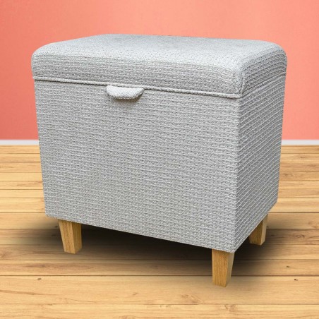 Tall Storage Footstool, Ottoman, Pouffe in Vecchio Woven Pearl Metallic Fabric