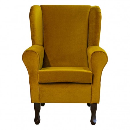 LUXE Standard Wingback Fireside Chair in AquaVelvet Ochre Velvet Fabric