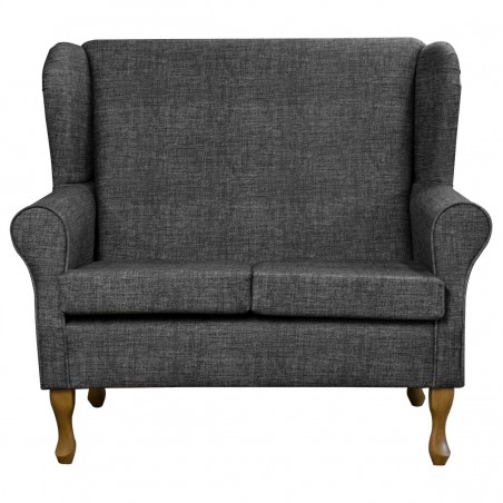 2 Seater Wingback Sofa in Maya Charcoal Velvet Faux Weave Fabric