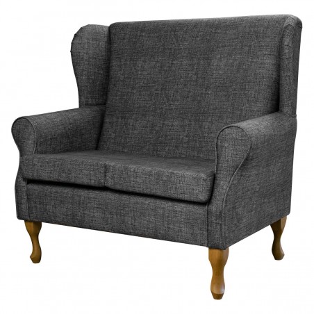 2 Seater Wingback Sofa in Maya Charcoal Velvet Faux Weave Fabric